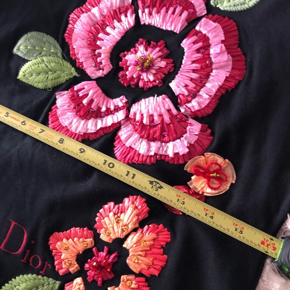 DIOR 💯 T-shirt with flower appliqué sz S-M - Picture 8 of 8